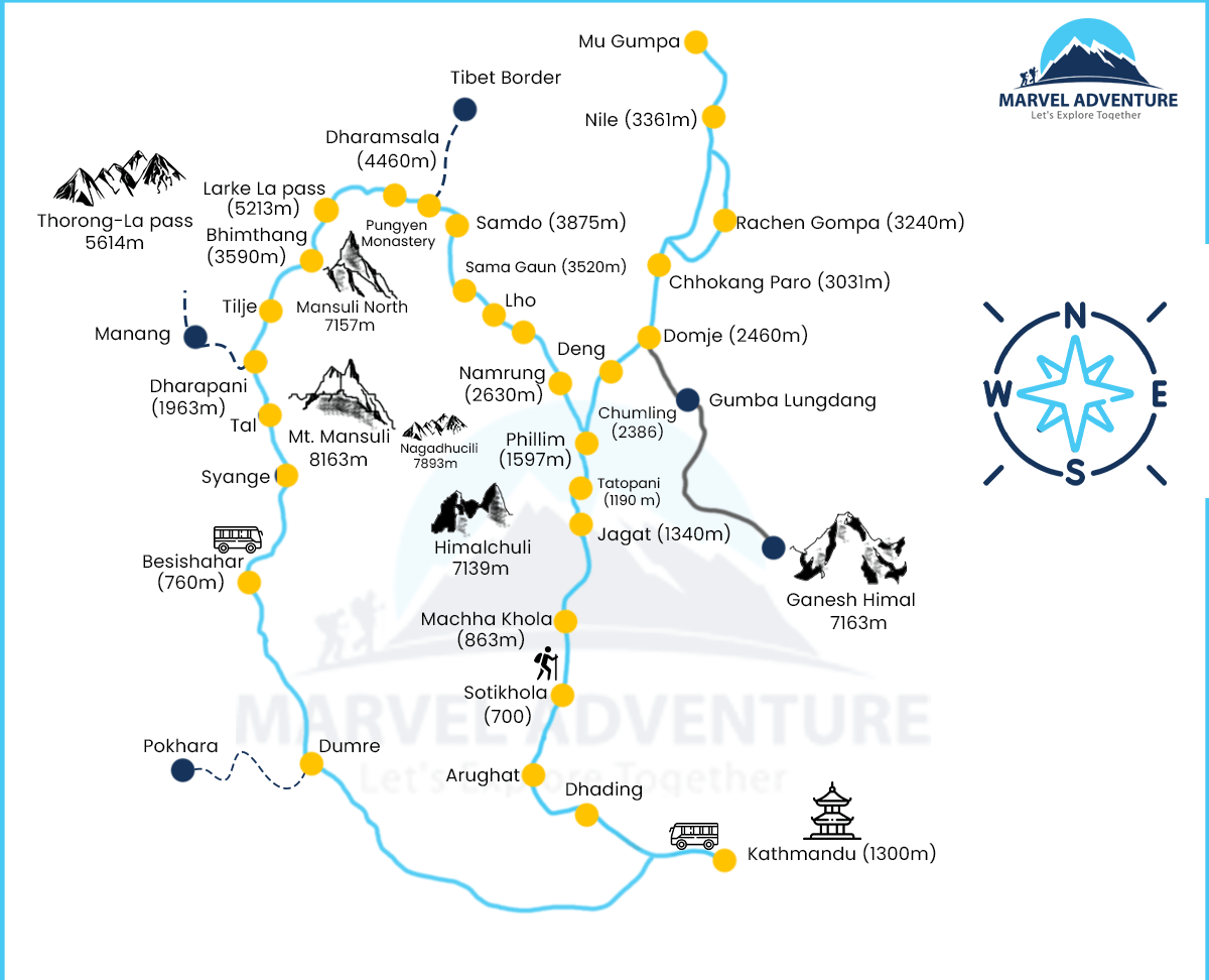 Manaslu trek map