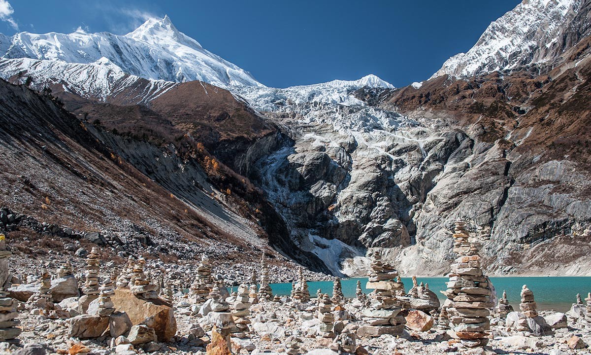 beautiful glacier lake Manaslu circuit trek