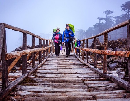 Wooden bridge during the trail